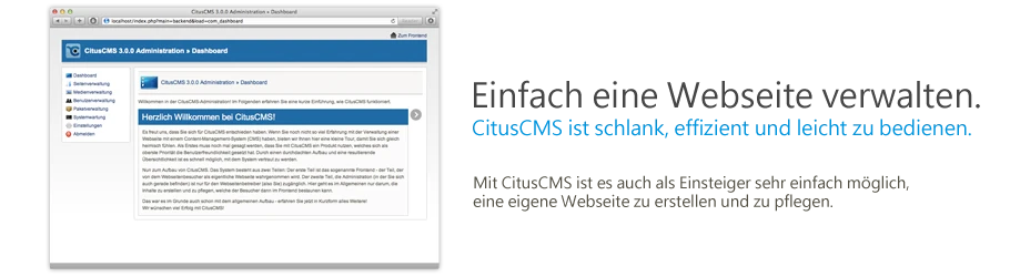 Einfach eine Webseite verwalten. CitusCMS ist schlank, effizient und leicht zu bedienen.